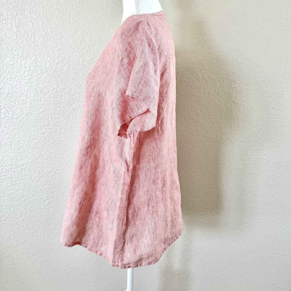 FLAX Womens Medium 100% Linen Red White Stripe Oversized Tunic Top Lithuania - Picture 7 of 12